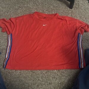 Nike Red Tee with Blue and White Stripes